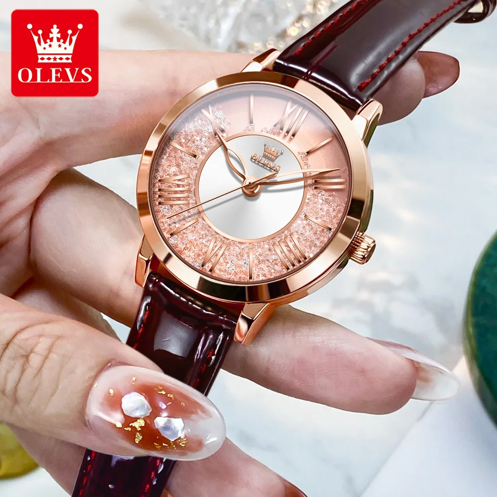 OLEVS Women Watches Fashion Leather Quicksand Ladies Watch Waterproof Quarzt Wristwatch Romatic Girlfriend Gift Montre Femme