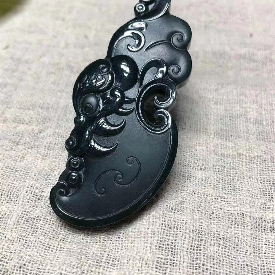 

New Natural Hetian Cyan Jade Carving Dragon Black Green Pendant Jadeite Charm Necklace Exquisite Jewelry Men Women with Chain