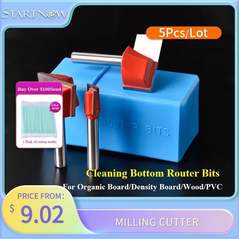 

Startnow 5PCS Milling Cutters For Organic Board MDF Wood PVC CNC Tool Router Engraving Bit End Mills Cleaning Bottom Router Bits