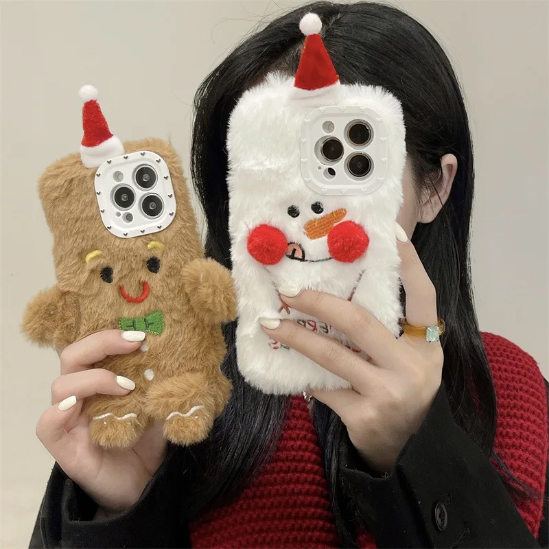 Christmas Snowman & Gingerbread man plush phone case For iPhone 14 13 Pro Max 12 11 X XS XR personalized Plush case