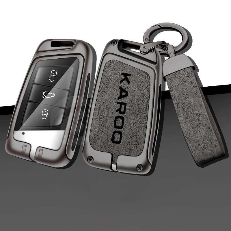 

Zinc Alloy Leather Car Remote Key Case Cover Holder Shell Fob for Skoda Karoq Protection Key Chain Buckle Keyless Accessories