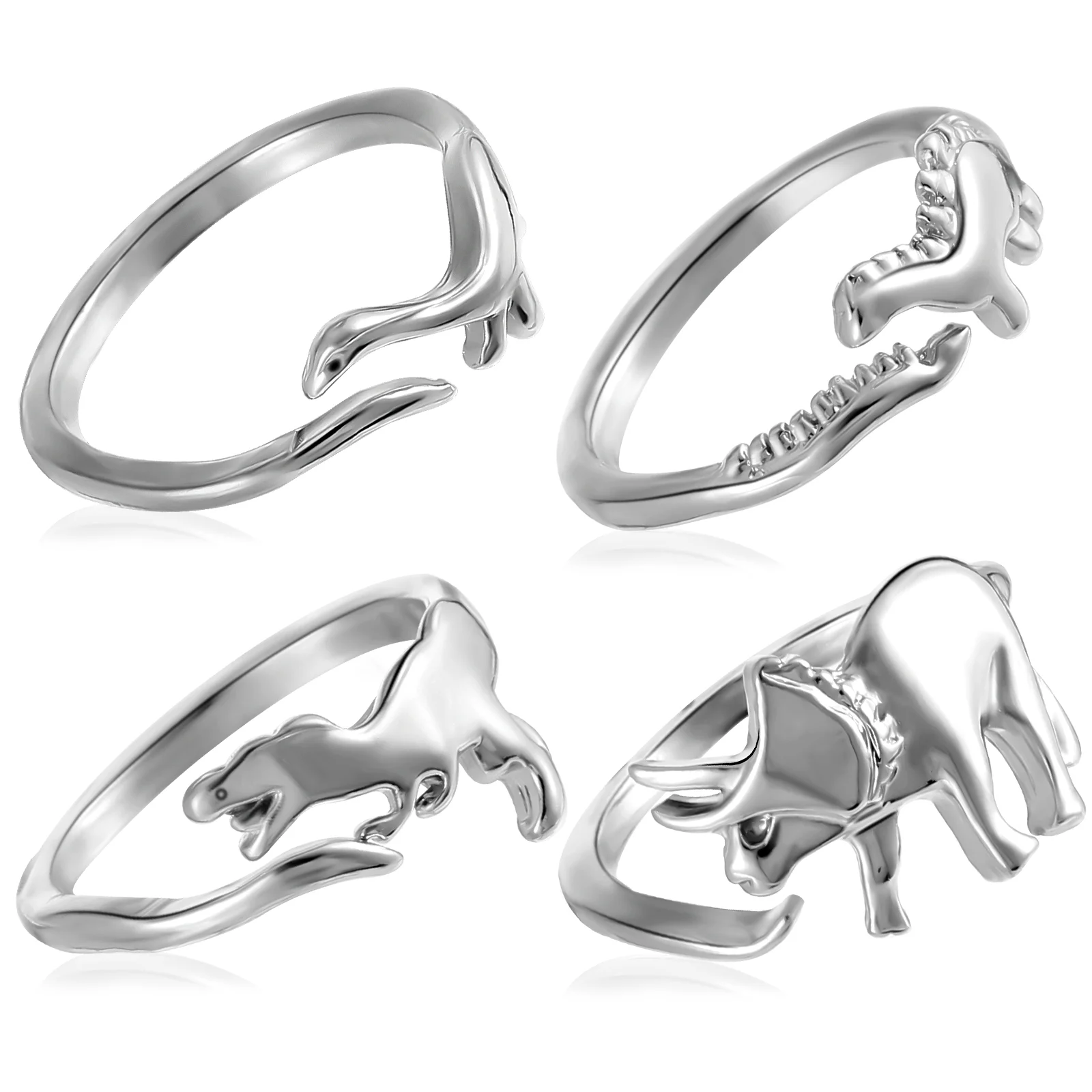 

Rings Ring Knuckle Triceratops Animal Cosplay Jewelry Playset Kids Stackable Novelty Chunky Adjustable Open Thumb Silver Opening