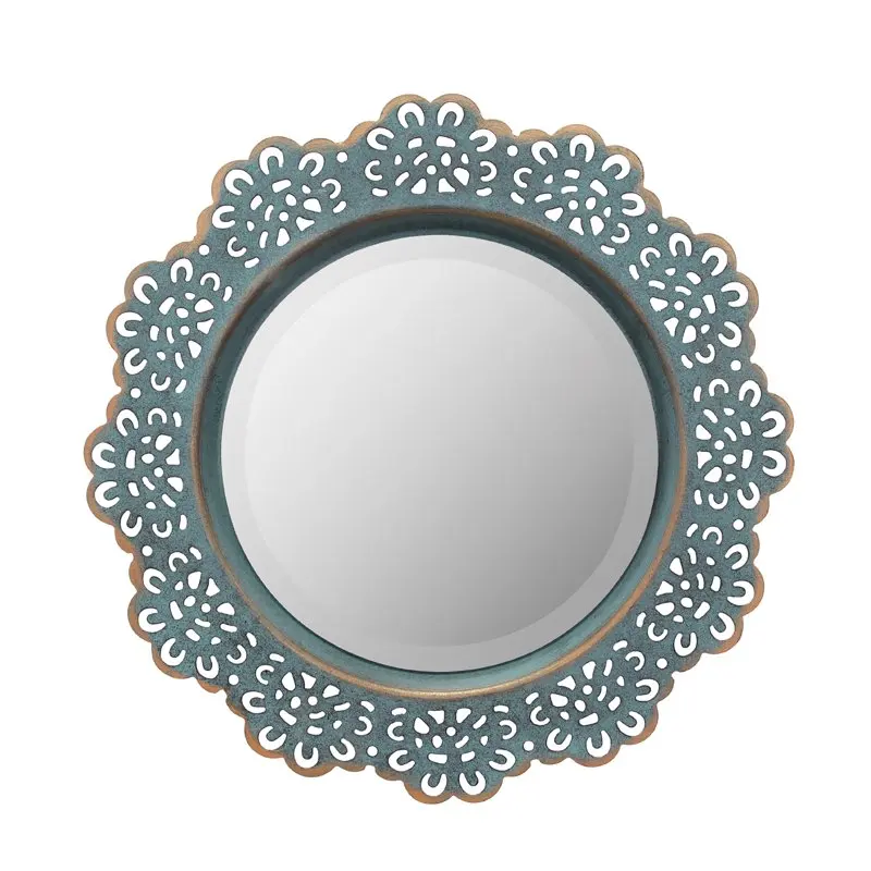 

12.5" Turquoise French Country Metal Lace Accent Mirror