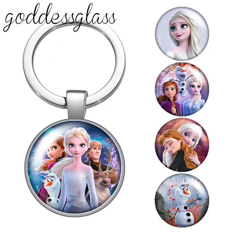 

Disney Frozen Elsa Anna Princesses Olaf Photo glass cabochon keychain Bag Car key chain Ring Holder Charms keychains gift