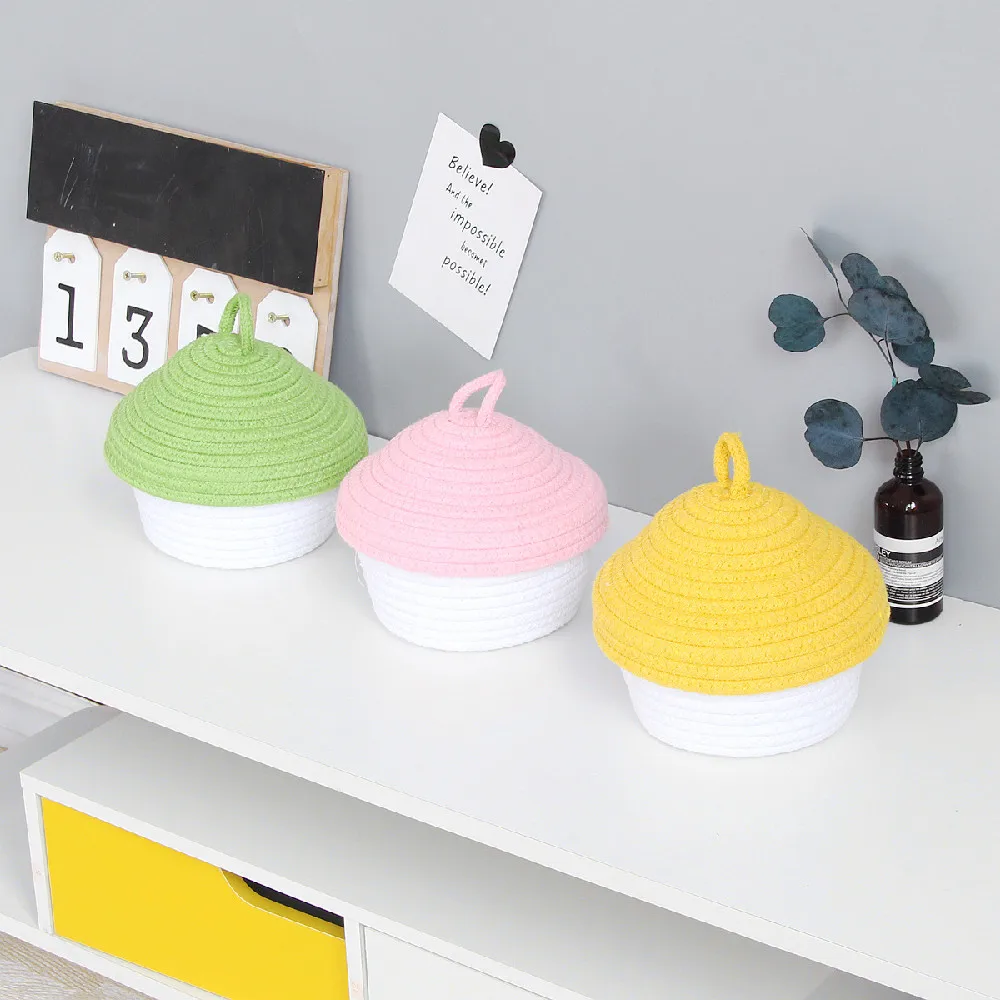 

Cotton Thread Storage Basket Covered Mushroom Desktop Sundries Clothing Snack Box Foldable Kids Storage Box Closet Organizer