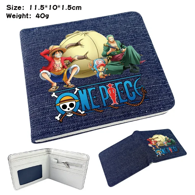 

One Piece Anime Peripheral Men and Women Denim Half-fold Leather Wallet Short Wallet Card Bag Coin Purse Children's Backpack Boy