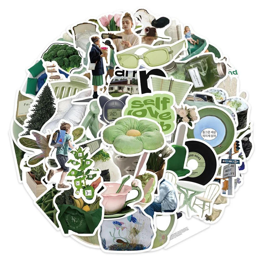 

63pcs Cute Green Cartoon Stickers INS Style Graffiti Decals Decoration Scrapbook Laptop Fridge Bike DIY Kids Sticker