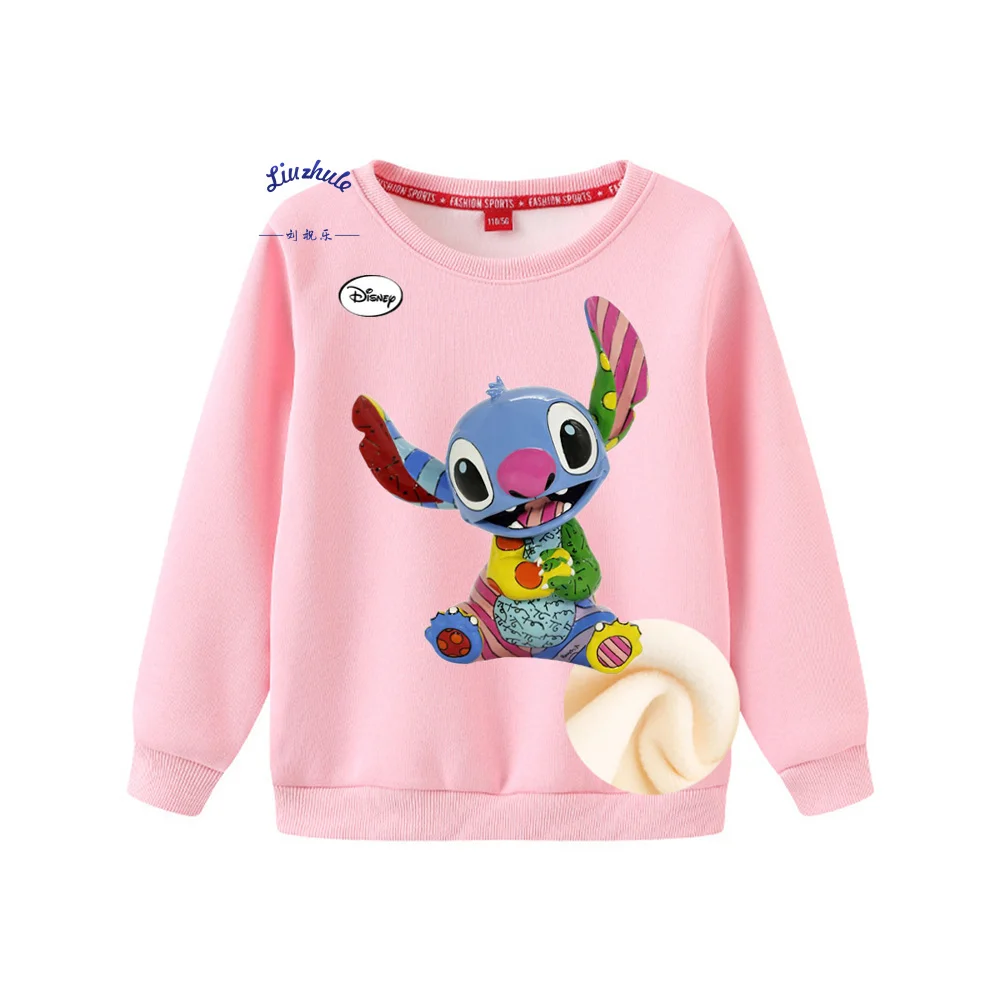 

Disney Steedy Stitch Add wool Pullover Boys Girls Print Hoodies 3-14 Years Children Clothes Long Sleeve Sweatshirt Dropshipping