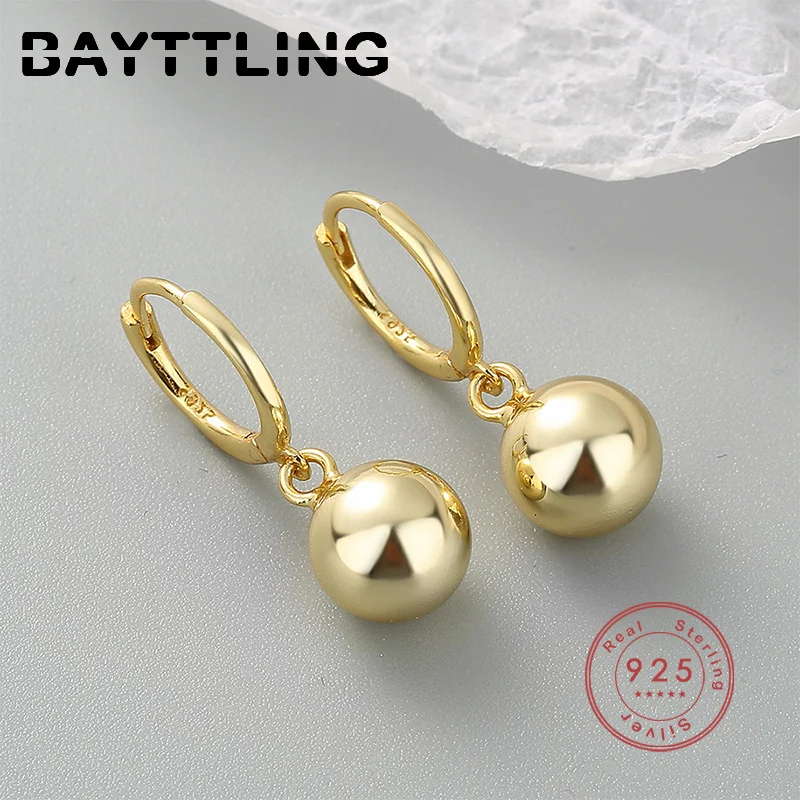 

BAYTTLING 925 Sterling Silver Delicate Glossy Beads Drop Earrings For Women Fashion Charm Wedding Gift Jewelry