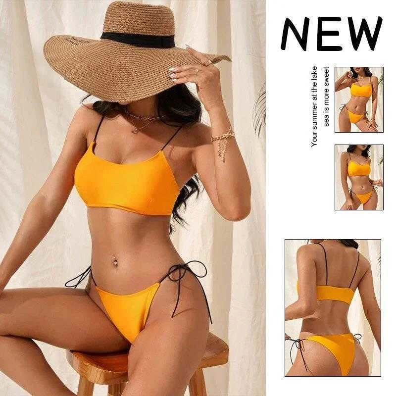 

Sexy Lace Up Bikini Split Swimsuit Womens Solid Color Board Shorts Beach