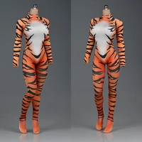 16 women soldier jumpsuit tiger print sexy bodycon long sleeve slim skinny stripe mock neck for 12 action figure model