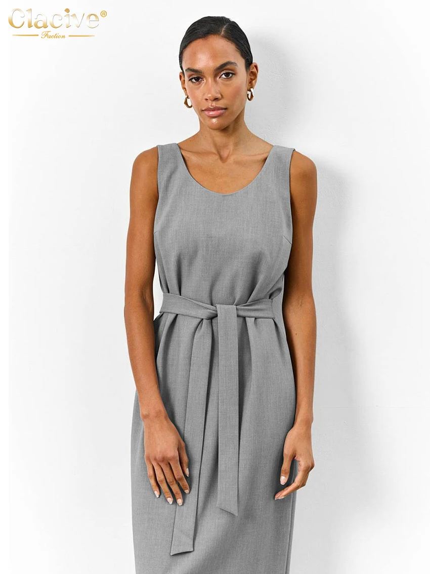 Clacive модный свободный серый офисный женский комплект из двух предметов