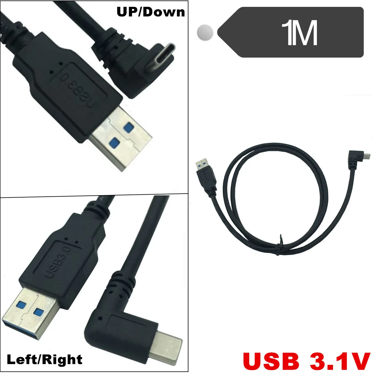 

USB 3.0 (Type-A) Male to USB3.1 (Type-C)90 degree Angle 1m