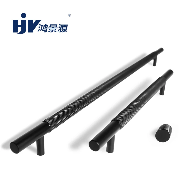 

HJY Black Knurled Furniture Handles Fashion Wardrobe Door Handle Drawer Knobs Kitchen Cabinet Hardware Handle Aluminum Pull A147