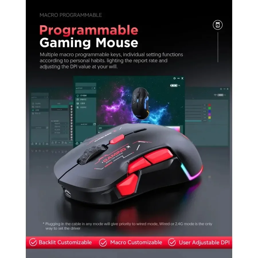 MKESPN W12 10-кнопочная беспроводная Bluetooth-макро-игровая мышь для обеих рук