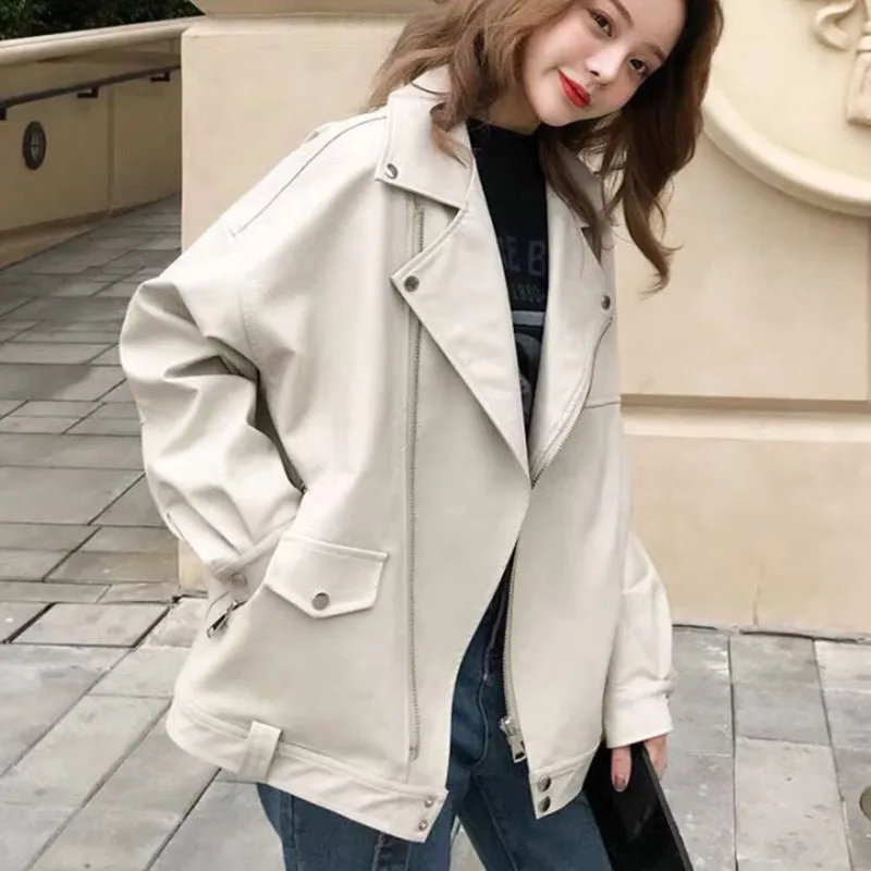 

Женская мотоциклетная куртка в стиле панк, свободная куртка большого размера из искусственной кожи, весна-осень 2022