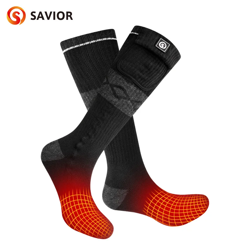 Savior Heat Electric Heated Skiing Socks for Women Men Foot Warmers Electric Rechargable Battery Heating Socks Winter Cold Feet