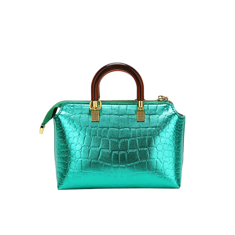 

Peacock Green Satchel Women's Alligator Handbag Fashion Versatile Patent Leather Sequin Bag Design Shoulder Bag Purse 2023