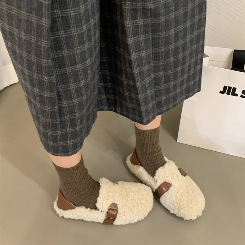 

Туфли женские с плюшевой подкладкой, х/б, на плоской подошве