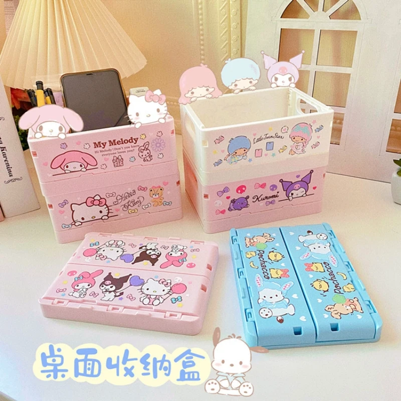 

Sanrio Hello Kittys Kuromi Cinnamoroll My Melody Foldable Cosmetic Sundries Storage Box Kitchen Bedroom Desktop Storage Tool
