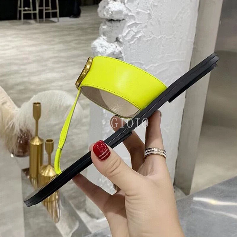 Ladies Slippers 2023 Fashion Flat Slips Ladies Summer Metal Trim Leather Luxury Slippers Outdoor Flip Flops Casual Beach Shoes