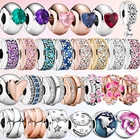 Серебряные бусины-зажимы с рефлексионами S925, бусины божья коровка с круглыми кристаллами в виде маргаритки и сердца, подходят для оригинального женского браслета Pandora