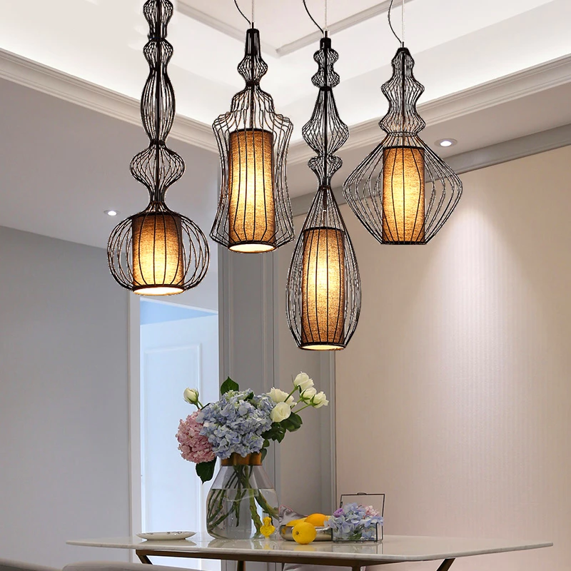 

American Retro Pendant Lights Restaurant Hanglamp Window Tooling Personality Bird Cage Iron Pendant Lamp Lighting Indoor Decor