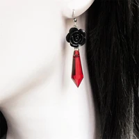 goth blood crystal beads black rose flower boho drop dangle earrings for women floral charm jewelry wholesale