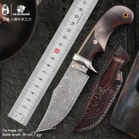 hx outdoors small rhino damascus steel hand knife ebony handle high hardness sharp outdoor hunting knife gift collection