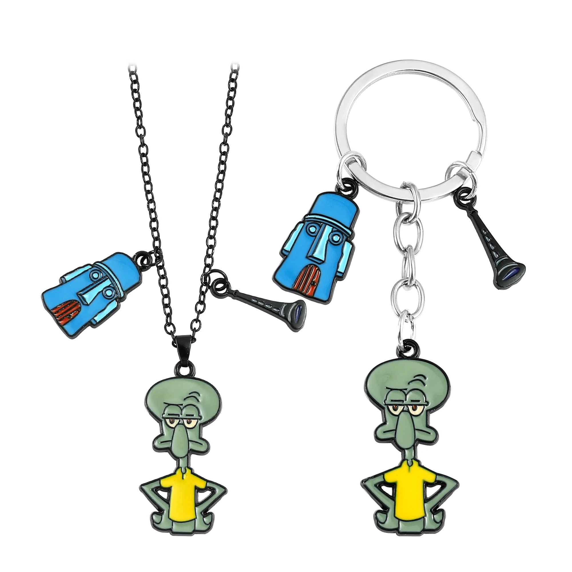 

Fashion Children Necklace SpongeBob SquarePants Anime Figures Keychain Squidward Tentacles Bag Keyring Charm Birthday Gift