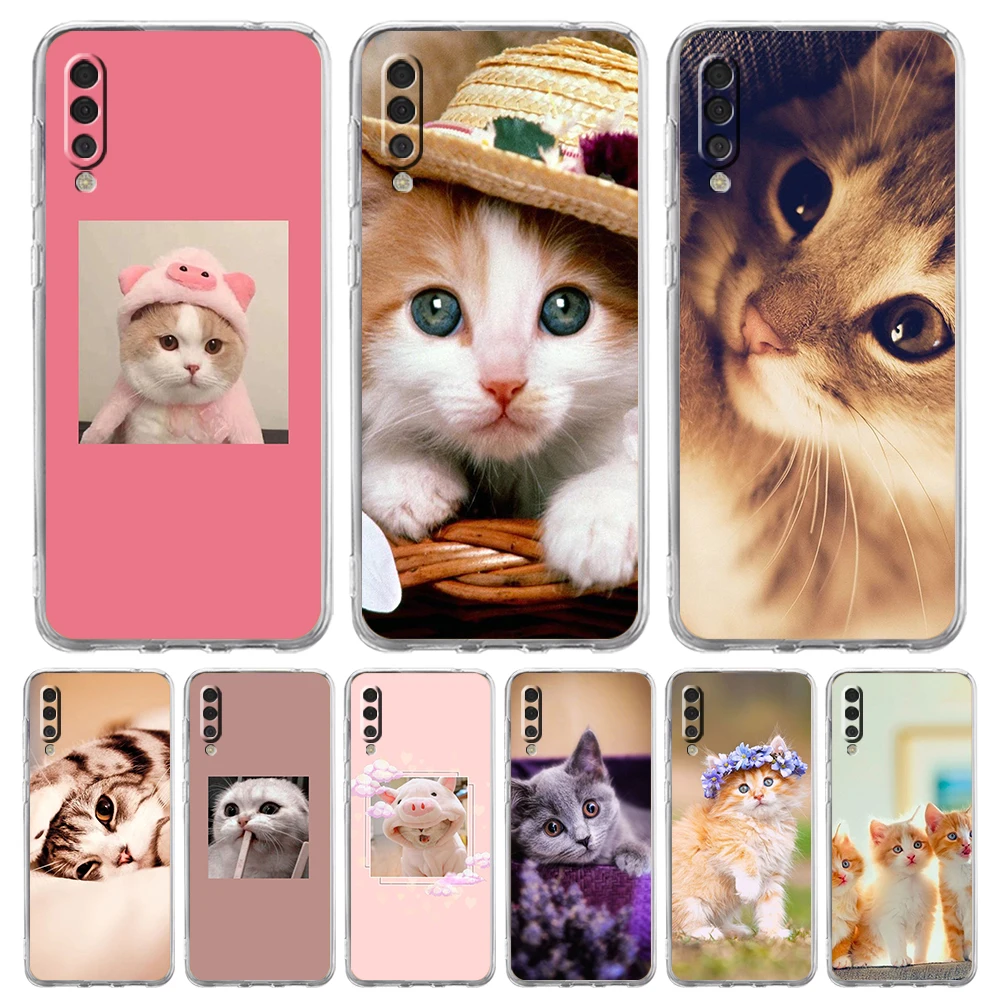 

Cute Cat Phone Case for Samsung Galaxy A12 A22 A10 A20 A30 A40 A50 A52 A02 A03S Transparent Shockproof Soft TPU Shell Fundas Bag
