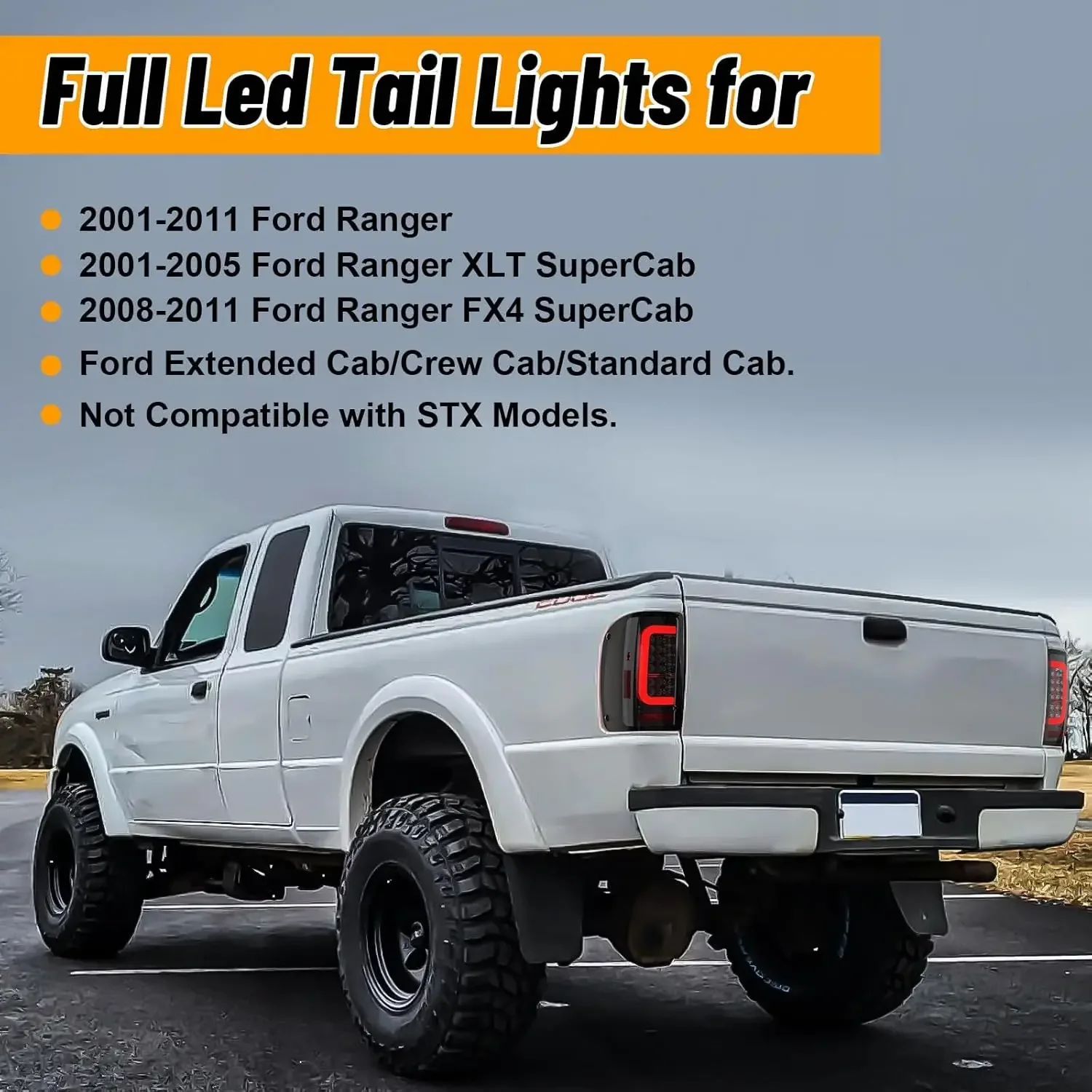 Фото Задние фонари LXBY Full LED для Ford Ranger 2001-2011: Светодиодные задние фонари в сборе, указатели поворота, ходовые огни, стоп-сигналы, фонари заднего хода №2