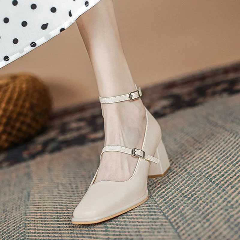 

Туфли-лодочки женские с двойной застежкой, Туфли Мэри Джейн, высокий каблук, ремешок на щиколотке, квадратный носок, классические, черные