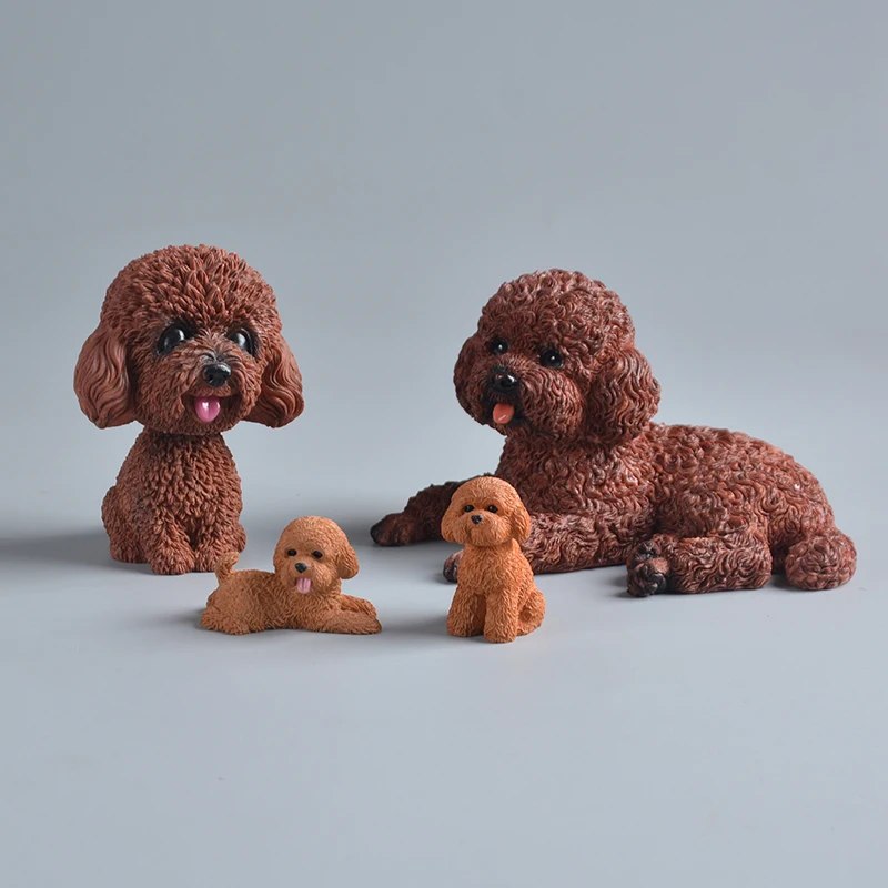 

Simulation Poodle Smiling Lucky Dog Animal Puppy Resin Figurines Home Car Desktop Collection Decoration Model Kids Birthday Gift