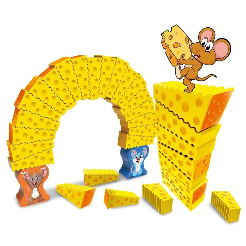 

Kids Puzzle Stack Building Blocks Toy Mouse Stacked Cheese Arch Tower Dominoes Bowling Board Game Toys Parent-child Interactive