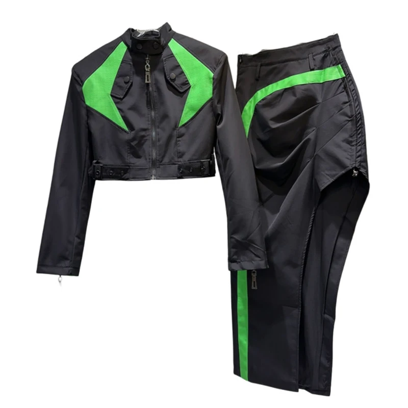 Женская Асимметричная плиссированная длинная куртка DEAT короткая контрастных