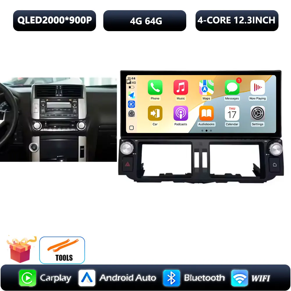 

12,3-дюймовый ультратонкий экран DSP Android 15 для Toyota Land Cruiser Prado 150 2010-2013, GPS-радио, мультимедийный плеер, 4G Navi Car