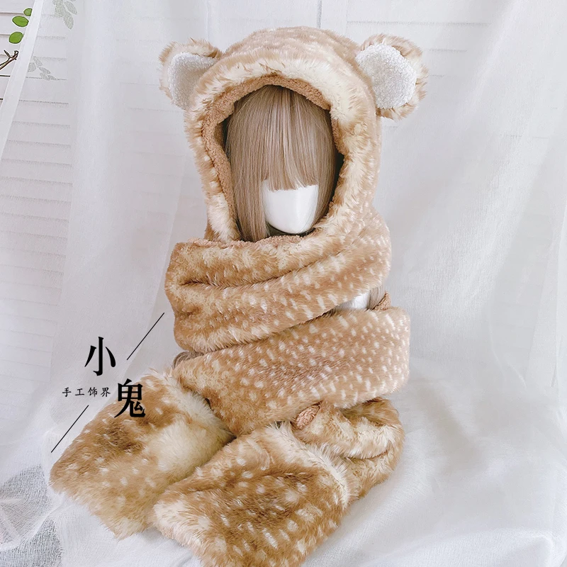 

Antlers thickening hat ms qiu dong season lovely three-piece wool scarf one ear protection to keep warm in winter gloves
