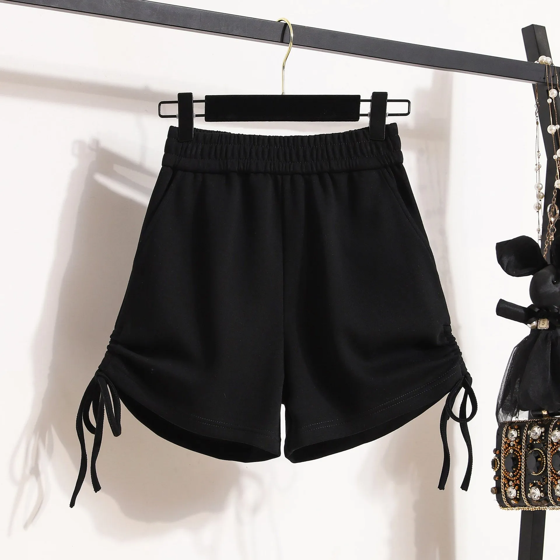 High Waist Hot Shorts Women For Summer Side Ruched Drawstring Lady Fashion Short Pants Stretch Slim Fit Casual Wear Bottom S-2XL