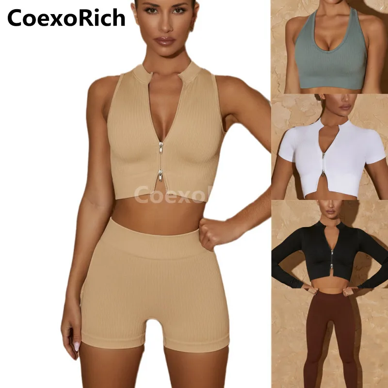 

2022 Gym Clothing Women Sports Bra Fitness Suit Seamless Zipper Crop Top High Waist Workout Leggings Yoga Shorts Sportswears
