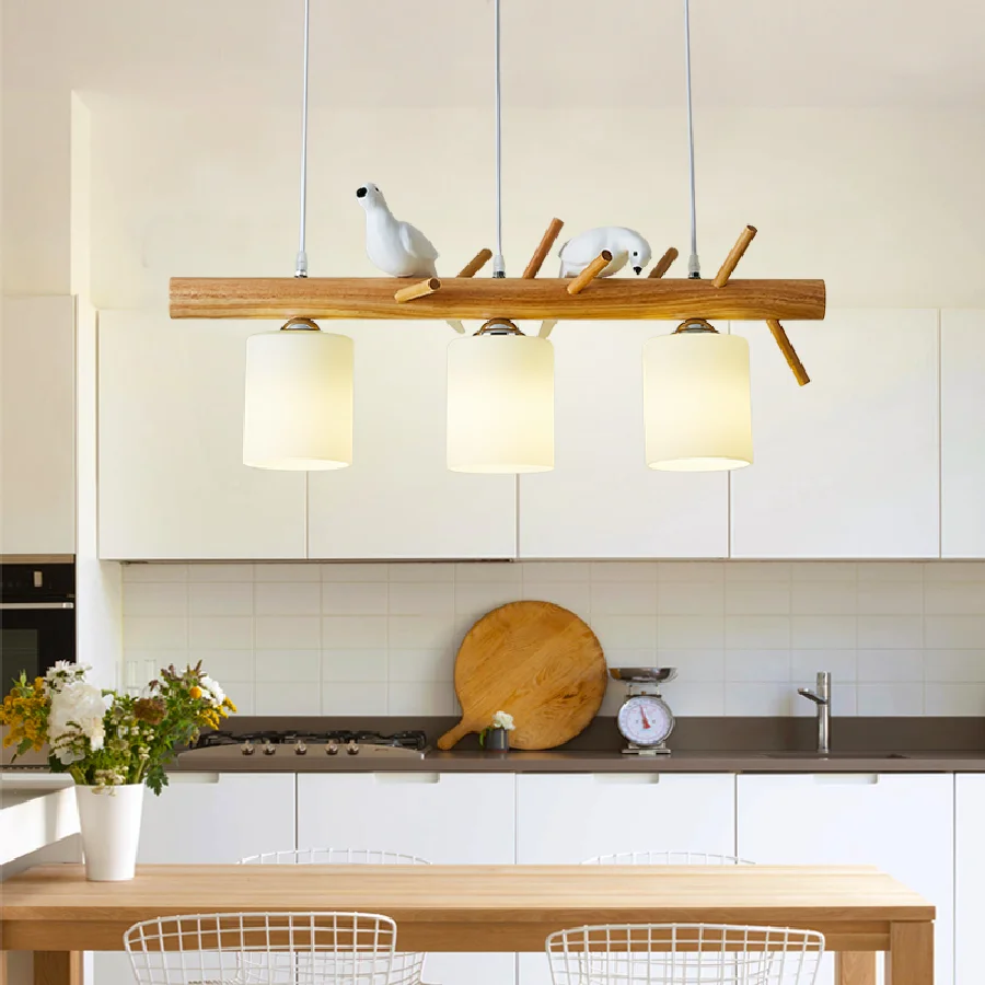 

Nordic Funny Wooden Bird LED Pendant Lights Creative Personality Three-head Dining Table Lamp Living Room Study Kitchen Lighting