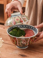 japanese 6 inch ceramic rice ramen bowl instant noodle bowl with lid ancient imari style kitchen supplies palace style tableware