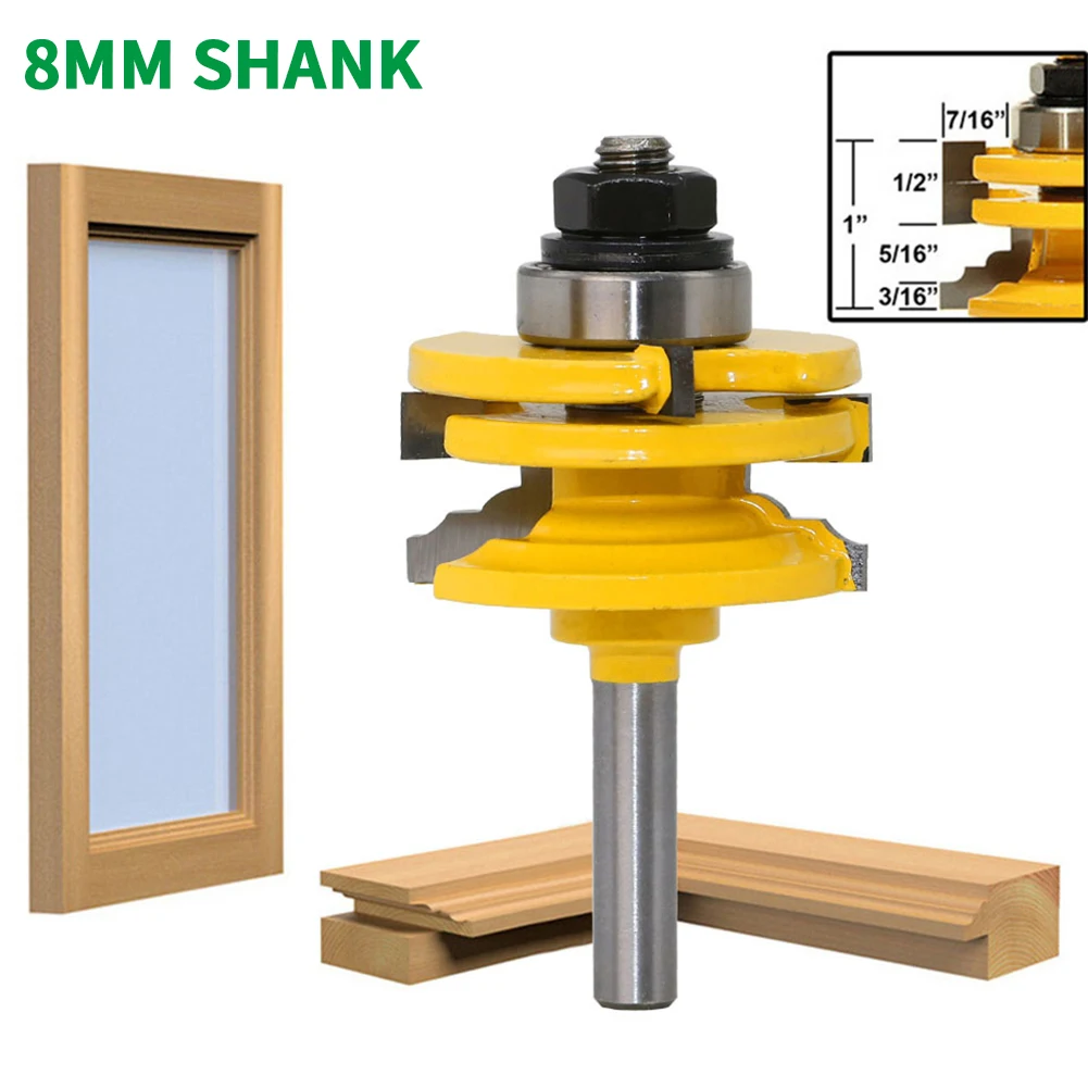 

1PC 8MM Shank Milling Cutter Wood Carving Glass Door Rail Stile Reversible Router Bit Wood Cutting Tool Woodworking Router Bits