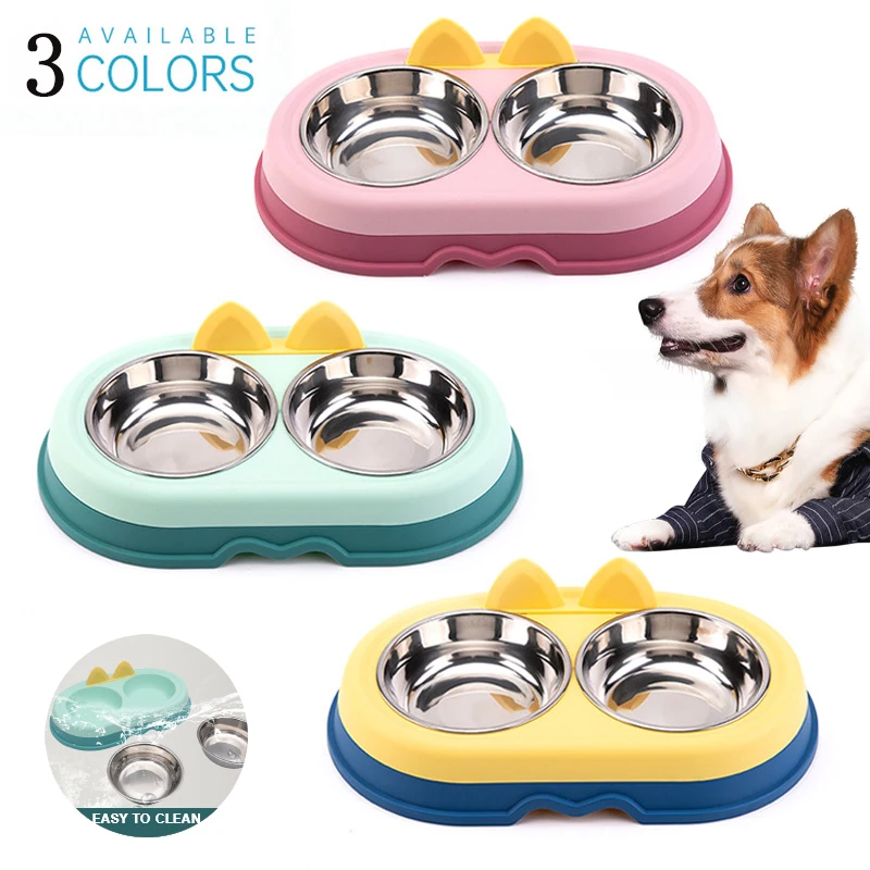 

Pet Cat And Dog Bowl Drinking Water Feeding Stainless Steel Double Bowl Anti Dumping Pet Supplies Bebedero Perro