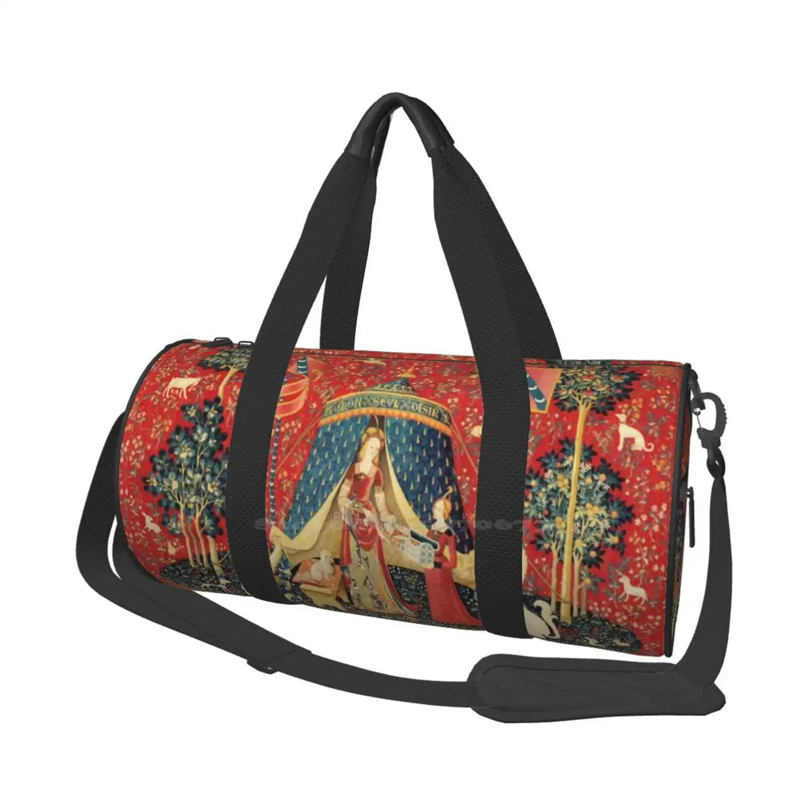 

Lady And Unicorn Desire ,Lion,Fantasy Flowers,Animals,Red Green Floral Shoulder Bag Casual Satchel For Sport Travel School