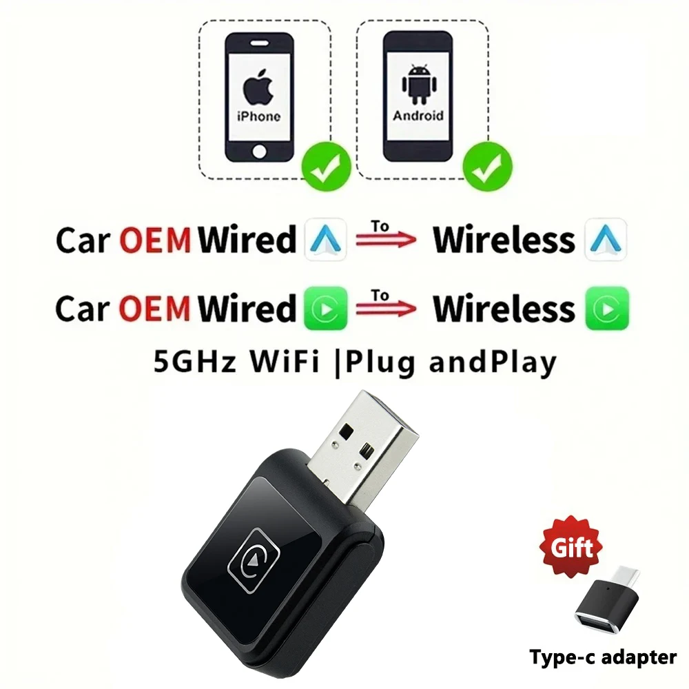 

EKIY 2in1 Беспроводной адаптер CarPlay Беспроводной Android Auto Dongle Автомобильные интеллектуальные системы Smart AI Box д...