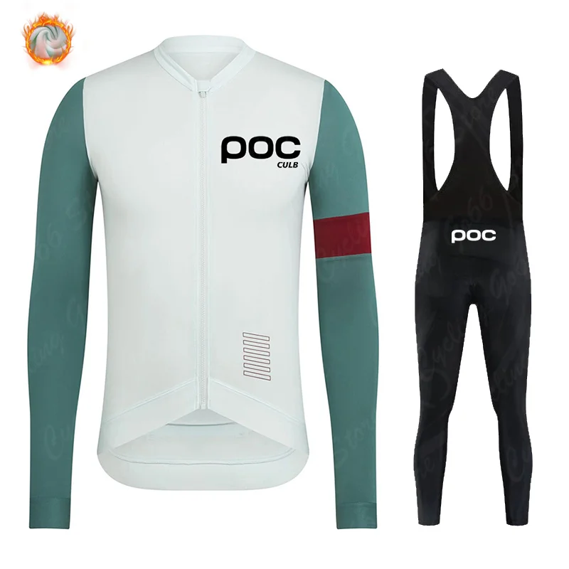 

CULB POC Winter Cycling Jersey Men Thermal Fleece MTB Bicycle Clothing Long Sleeve Warm Road Tops Bike Cycling Jersey For 5-15℃