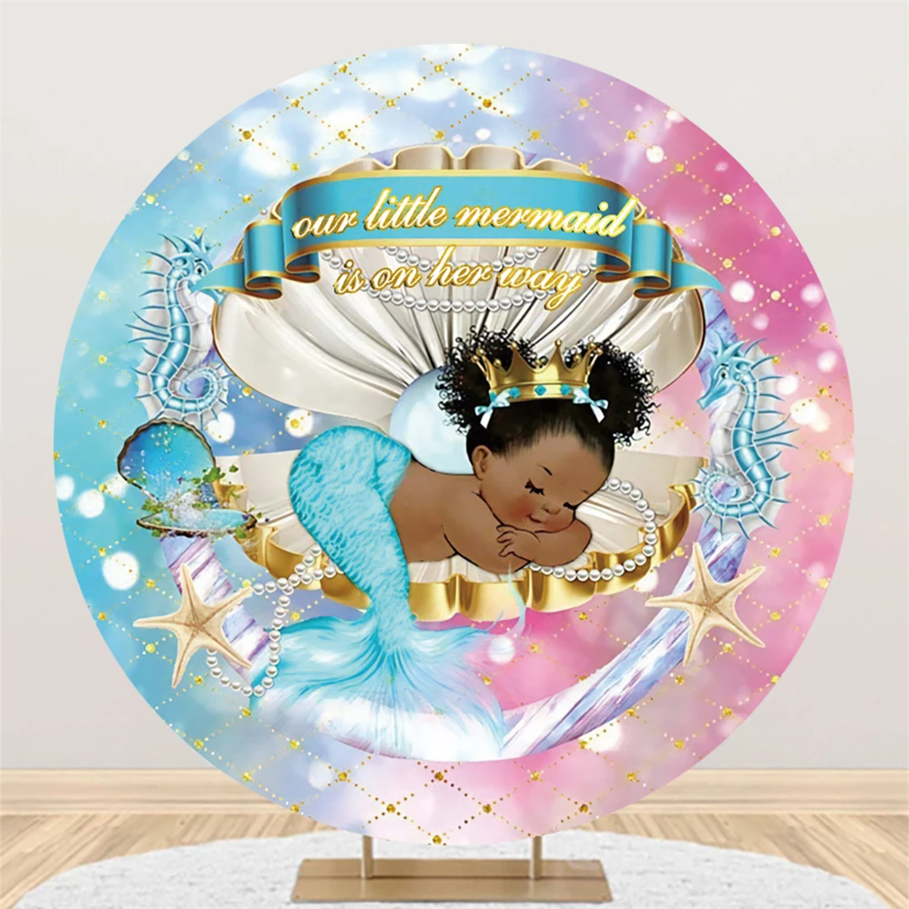

Shell Throne Newborn Welcome Round Elastic Background Baby Shower Party Circle Backdrop Custom Kids Photography Booth Decors