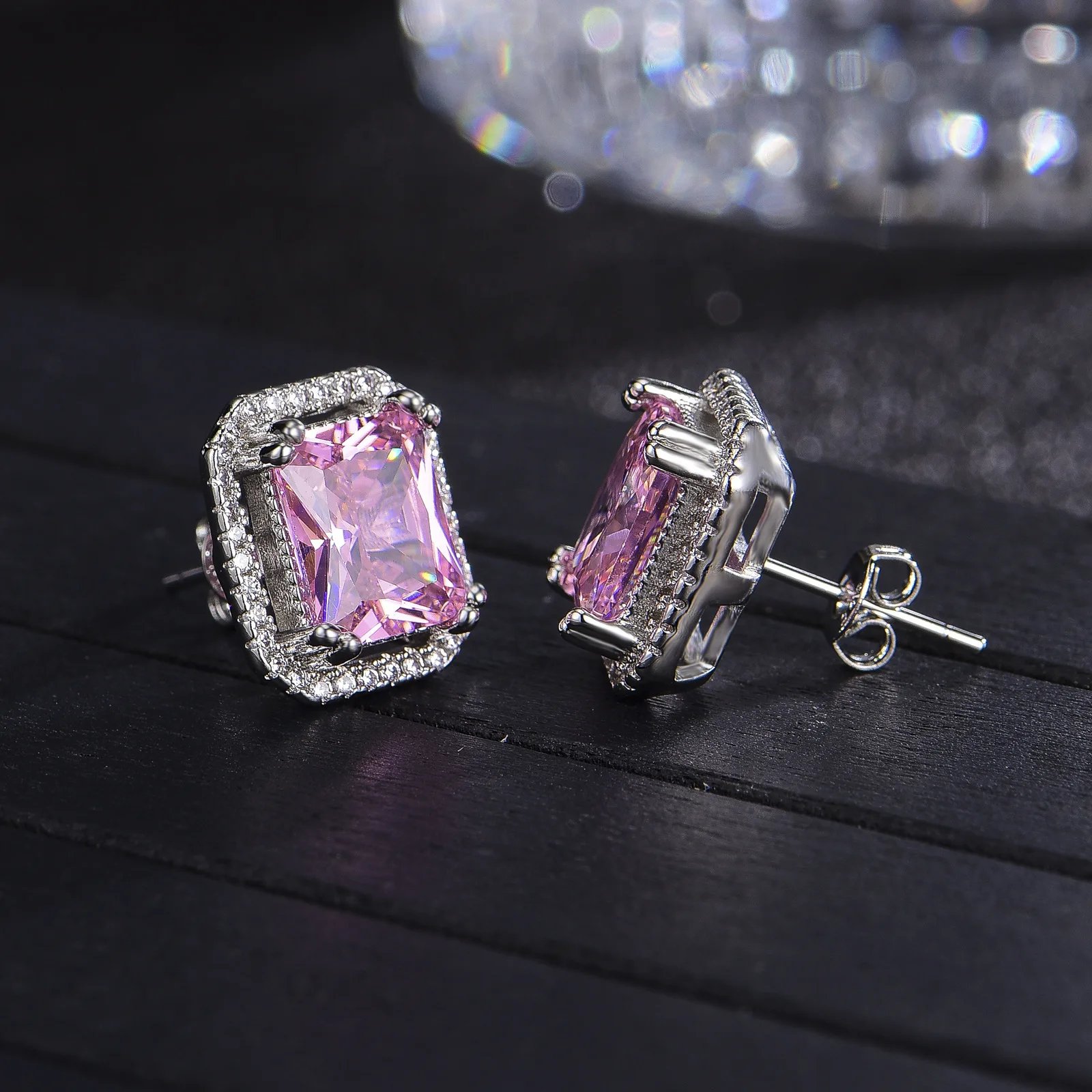 

2022 New Arrivals Luxury Color Korean Fashion Pink Zircon Stud Earing Earrings for Women Girl Party Wedding Gift Jewelry
