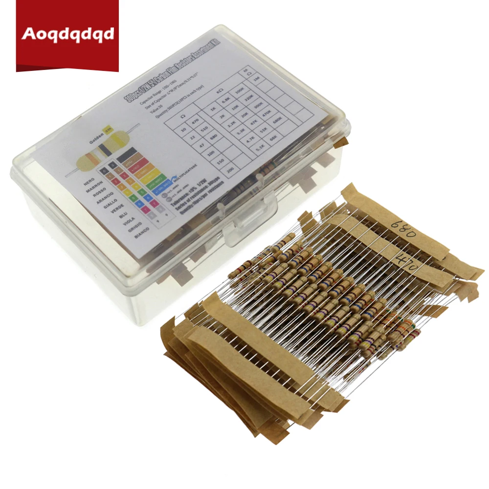 

300 шт., 30 значений, 10 ом-1мом, 1/2 Вт, 5% углеродная металлическая пленка, фотоэлемент для печатной платы, электронные компоненты